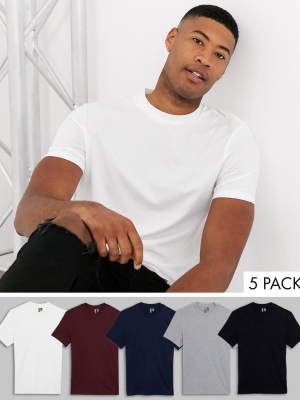 Asos Design Tall 5 Pack T-shirt With Crew Neck