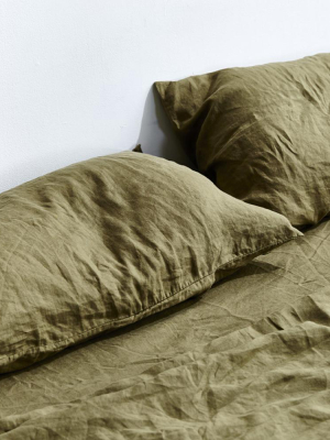 100% Linen Pillowslip Set (of Two) In Moss