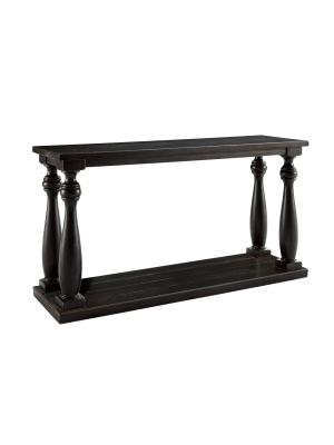 Wooden Frame Sofa Table With Turned Legs Black - Benzara