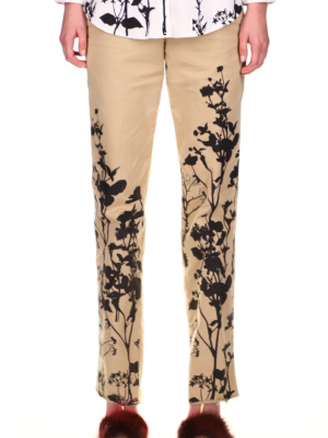 Silk Screened ‘fennel Garden' Women's Khaki Chinos