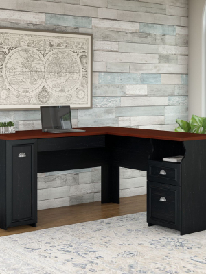 L Shaped Fairview Desk Antique Black - Bush Furniture