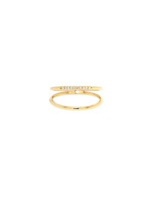 14k Double Band Ring With 10 Pave Diamonds