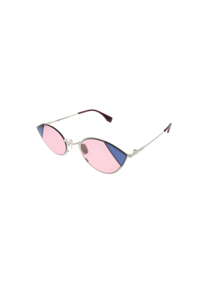 Fendi Cut-eye Ff 0342 Avb U1 Womens Cat-eye Sunglasses Silver Pink 51mm