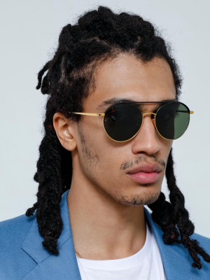 Dustin Round Sunglasses In Black And Yellow Gold (men's)