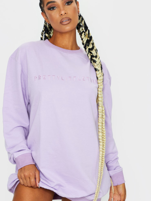 Prettylittlething Lilac Slogan Sweat Jumper Dress