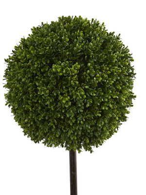 3.5ft Boxwood Ball Topiary Artificial Tree In White Tower Planter - Nearly Natural