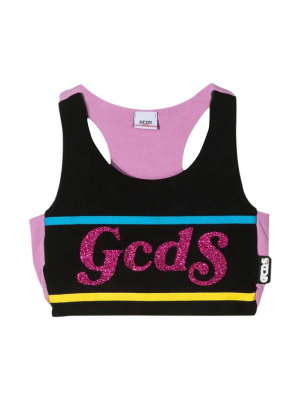 Gcds Kids Glitter Logo Printed Crop Top