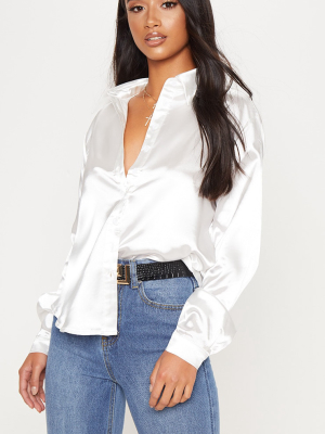 Petite White Satin Shirt