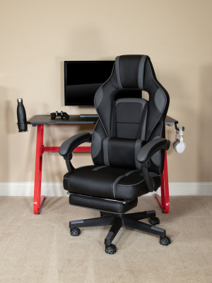 Flash Furniture X40 Gaming Chair Racing Ergonomic Computer Chair With Fully Reclining Back/arms, Slide-out Footrest, Massaging Lumbar - Black/gray