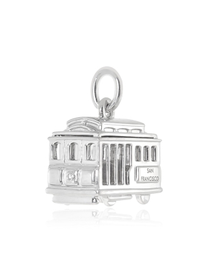 Silver Cable Car Charm With Diamond