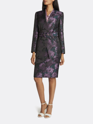 Floral Jacquard Collarless Skirt Suit