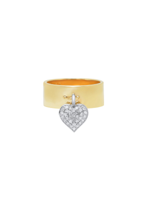 Double Sided Heart Charm Cigar Band Ring