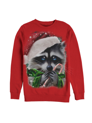 Women's Lost Gods Ugly Christmas Raccoon Candy Cane Sweatshirt