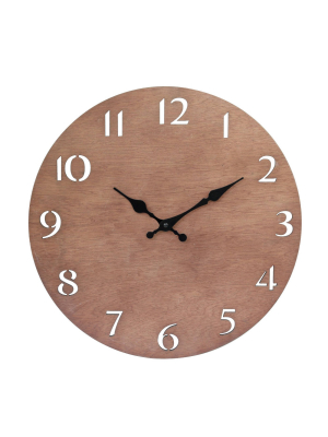 14" Round Natural Wood Wall Clock With Cutout Numbers - Stonebriar Collection