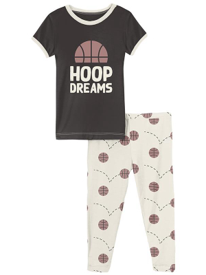 Kickee Pants Short Sleeve Graphic Tee Pajama Set - Natural Basketball