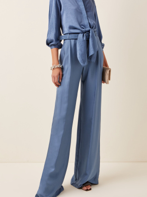 Belted Silk-satin Wide-leg Pants