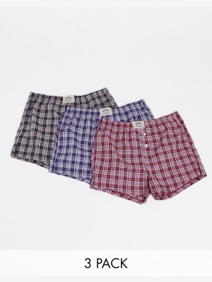 Asos Actual 3 Pack Woven Boxer Shorts In Check Save