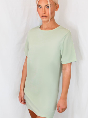 Sage Green Rib Short Sleeve T Shirt Dress