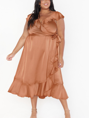 Samantha Ruffle Wrap Dress ~ Copper Luxe Satin