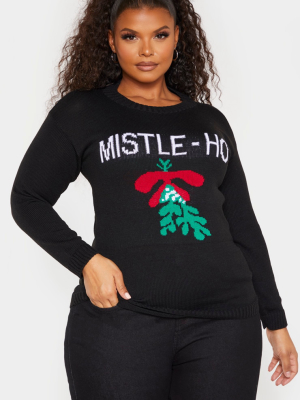 Plus Black Mistle-ho Slogan Christmas Sweater