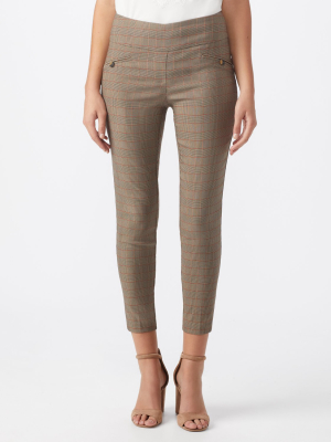 Pull On Plaid Ankle Pant With Faux Besom Pockets