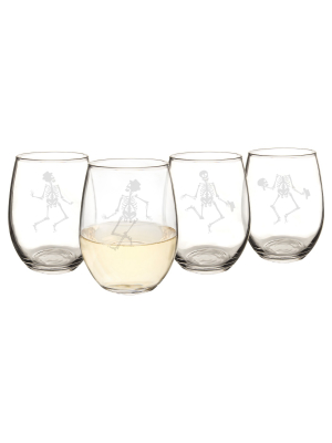 Halloween Skeleton Stemless Wine Glasses - 4ct