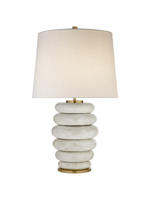 Phoebe Stacked Table Lamp In Antiqued White With Linen Shade