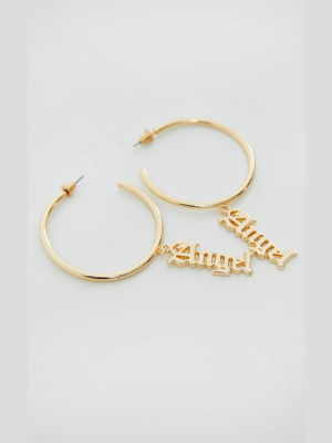 Gold Angel Drop Hoop Earrings