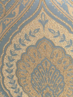 Lana Classic Damask Wallpaper In Gold And Metallic Turquoise By Bd Wall