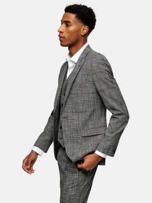 Gray Check Single Breasted Skinny Suit Blazer With Peak Lapels