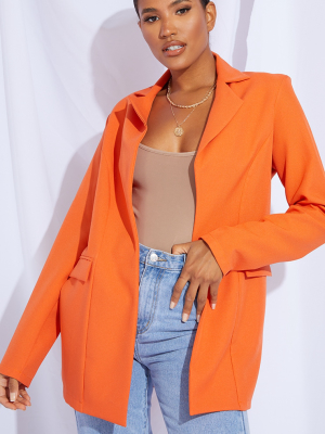 Orange Woven Fitted Longline Blazer