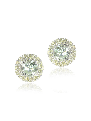 Green Amethyst With Lemon Quartz Pavé Border Earrings