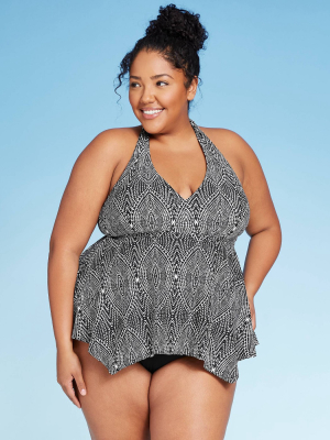 Women's Plus Size Halter Tankin Top - Kona Sol™ Black