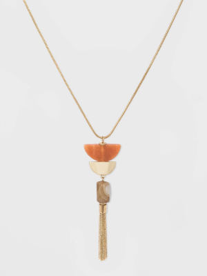 Semi-precious With Worn Gold Tassel Pendant Necklace - Universal Thread™