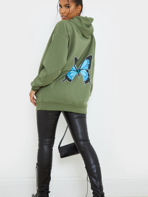 Khaki Butterfly Back Printed Hoodie