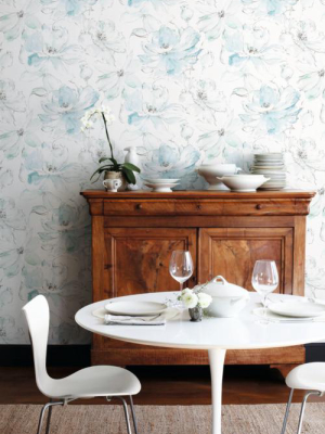 Floral Dreams Wallpaper In Blue-green From The Impressionist Collection By York Wallcoverings