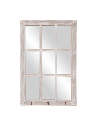 24"x36" Distressed Windowpane Wall Mirror With Hooks White - Patton Wall Decor