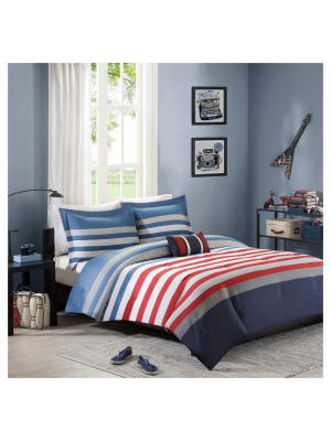 Justin Striped Comforter Set - Red&blue