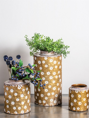 Rustic Whitewashed Floral Galvanized Brass Metal Decorative Vase - Foreside Home & Garden