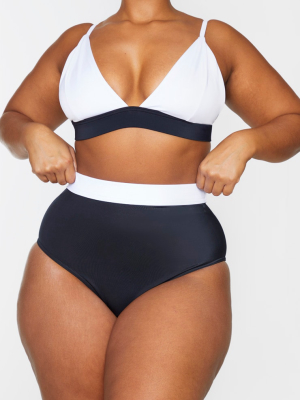 Plus Black Contrast High Waisted Bikini Bottoms