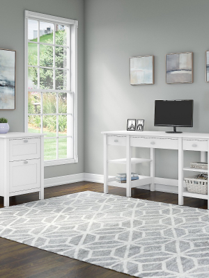 Bush Furniture Broadview 60w Desk W/storage Shelves And 2 Drawer File Cabinet White Bd011wh