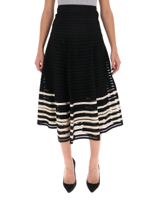 Redvalentino Point D'esprit Striped Midi Skirt