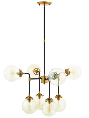 Ambition Amber Glass And Antique Brass 8 Light Pendant Chandelier