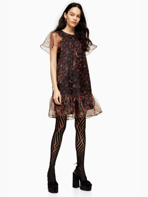 Ditsy Floral Print Organza Mini Dress