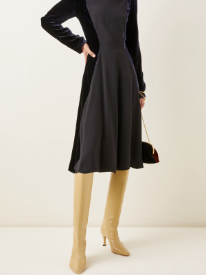 Crepe-inset Velvet Midi Dress