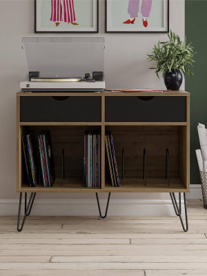 Concord Hairpin Leg Vinyl Record Console With Drawers Reclaimed Oak/matte Black - Novogratz