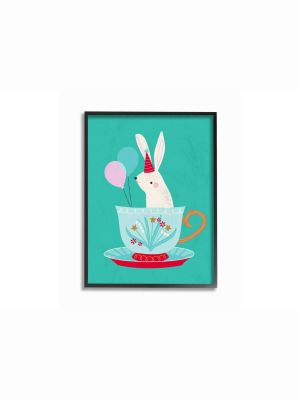 11"x1.5"x14" Bunny In Teacup Framed Giclee Texturized Art - Stupell Industries