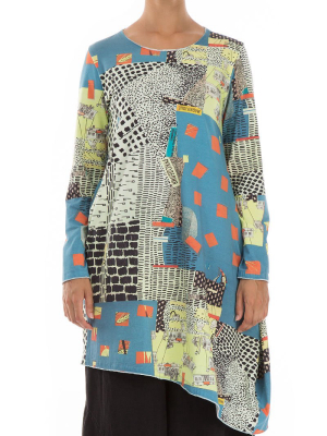 Asymmetric Vintage Print Cotton Tunic