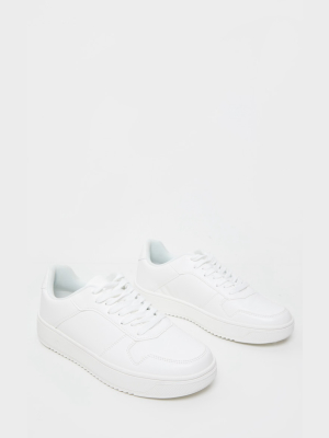 White Lace Up Flatform Sneakers