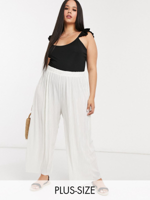 Daisy Street Plus Relaxed Wide Leg Pants In Plisse